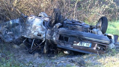 Çatalca'da devrilen otomobil yandı: 2 ölü - Son Dakika Haberleri